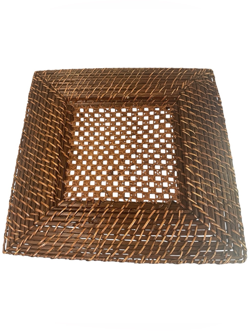 Vintage Wicker Rattan Square Charger Plate Tray Boho Coastal Decor